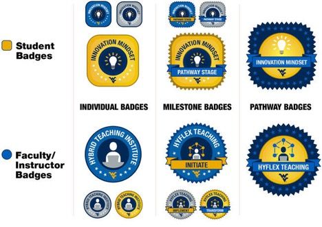 Diagram showing different levels of badges for each student and faculty badges. 